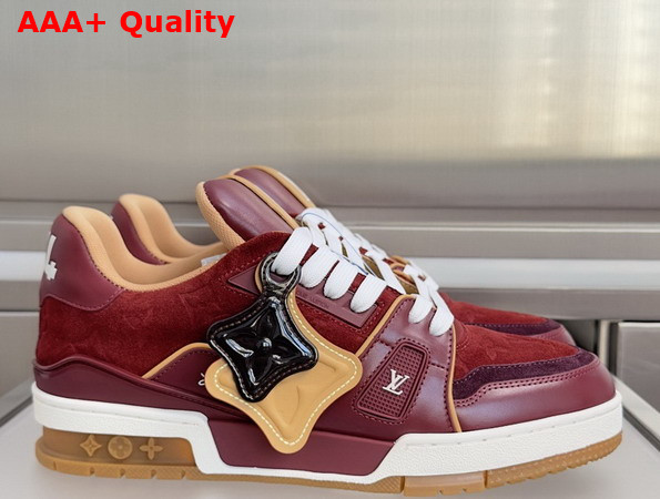 LV Trainer Sneaker in Bordeaux Red Suede Calf Leather and Plain Calf Leather 1AKR3W Replica