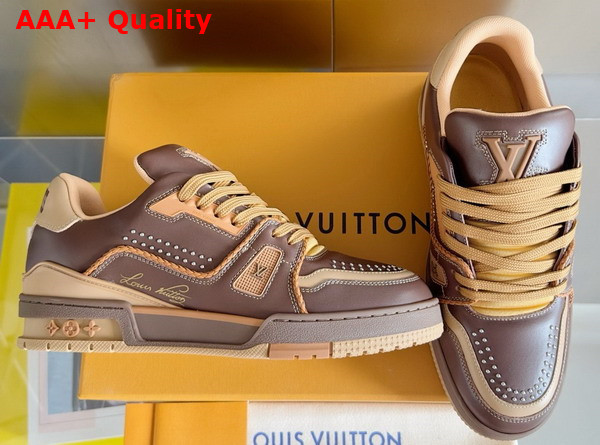 LV Trainer Sneaker in Brown Grained Calf Leather with Colorful Accents 1AD7L8 Replica