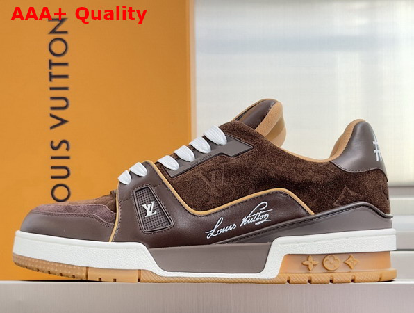 LV Trainer Sneaker in Brown Suede Calf Leather and Plain Calf Leather 1AKR3D Replica