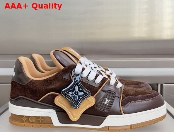 LV Trainer Sneaker in Brown Suede Calf Leather and Plain Calf Leather 1AKR3D Replica