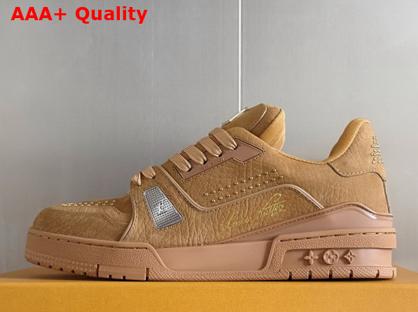 LV Trainer Sneaker in Cognac Brown Grained Nubuck Buffalo Leather 1ADHB5 Replica