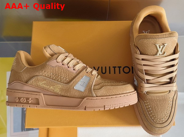 LV Trainer Sneaker in Cognac Brown Grained Nubuck Buffalo Leather 1ADHB5 Replica