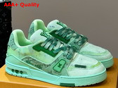 LV Trainer Sneaker in Green Bleached Monogram Denim 1ACVNT Replica