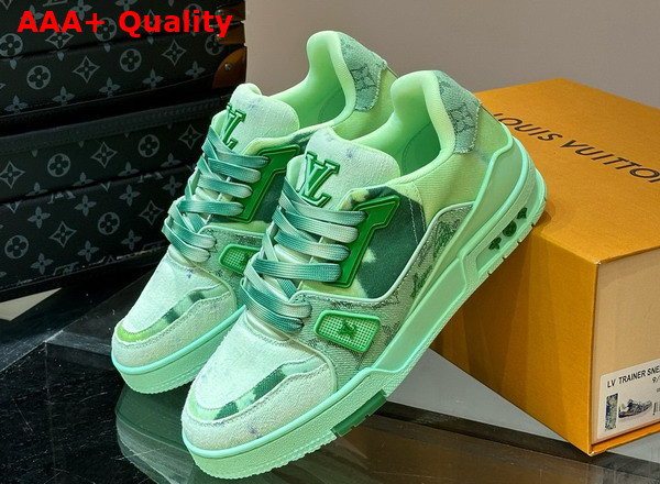 LV Trainer Sneaker in Green Bleached Monogram Denim 1ACVNT Replica