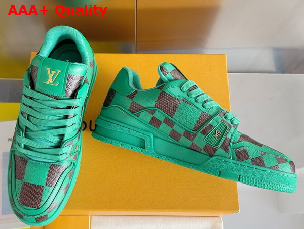 LV Trainer Sneaker in Green Damier Calf Leather 1ACN59 Replica
