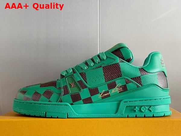 LV Trainer Sneaker in Green Damier Calf Leather 1ACN59 Replica