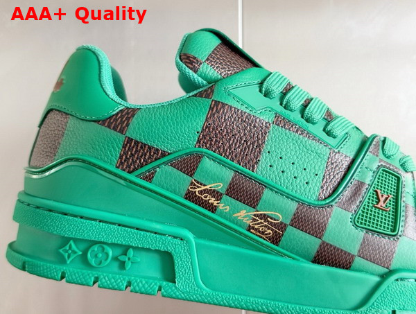 LV Trainer Sneaker in Green Damier Calf Leather 1ACN59 Replica
