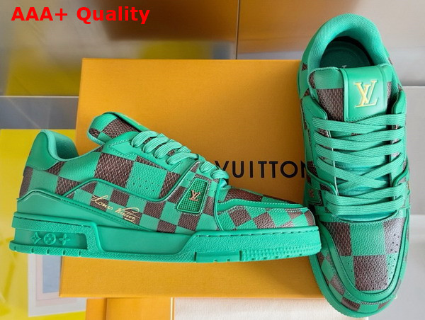 LV Trainer Sneaker in Green Damier Calf Leather 1ACN59 Replica