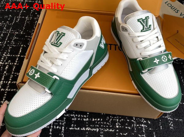 LV Trainer Sneaker in Green Perforated Calf Leather 1AHTCV Replica