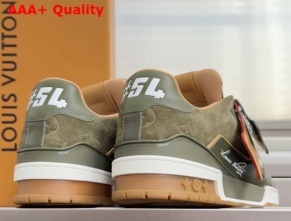 LV Trainer Sneaker in Green Suede Calf Leather and Plain Calf Leather 1AKR2U Replica