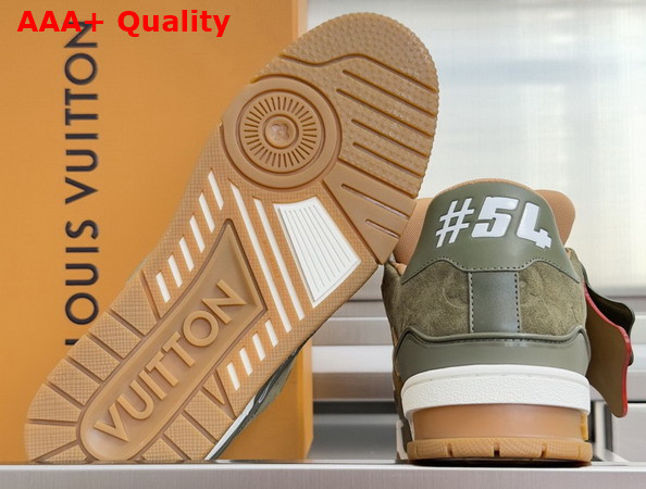 LV Trainer Sneaker in Green Suede Calf Leather and Plain Calf Leather 1AKR2U Replica
