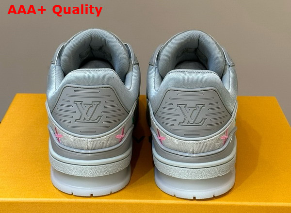 LV Trainer Sneaker in Grey Monogram Denim with Multicolor Jacquard Monogram Flowers Replica