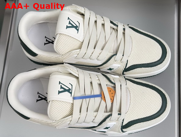 LV Trainer Sneaker in Lightweight Canvas with Green Leather Trim 1AK89C Replica