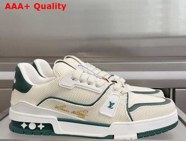 LV Trainer Sneaker in Lightweight Canvas with Green Leather Trim 1AK89C Replica