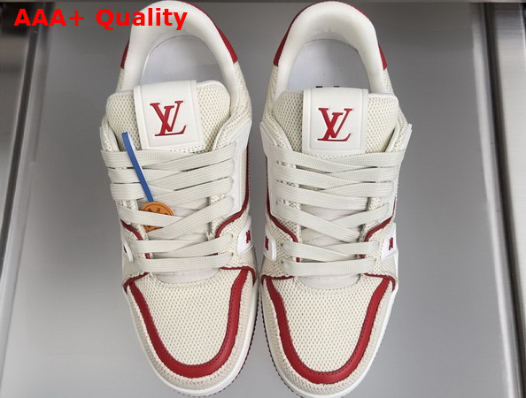 LV Trainer Sneaker in Lightweight Canvas with Red Leather Trim 1AK88S Replica
