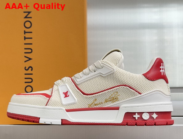 LV Trainer Sneaker in Lightweight Canvas with Red Leather Trim 1AK88S Replica