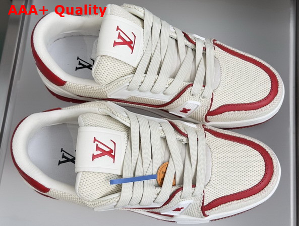 LV Trainer Sneaker in Lightweight Canvas with Red Leather Trim 1AK88S Replica
