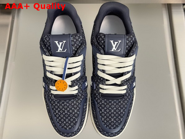 LV Trainer Sneaker in Navy Blue Nanogram Denim 1AKPZR Replica