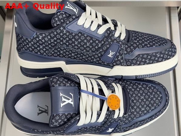 LV Trainer Sneaker in Navy Blue Nanogram Denim 1AKPZR Replica