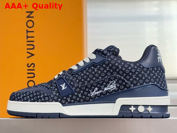LV Trainer Sneaker in Navy Blue Nanogram Denim 1AKPZR Replica