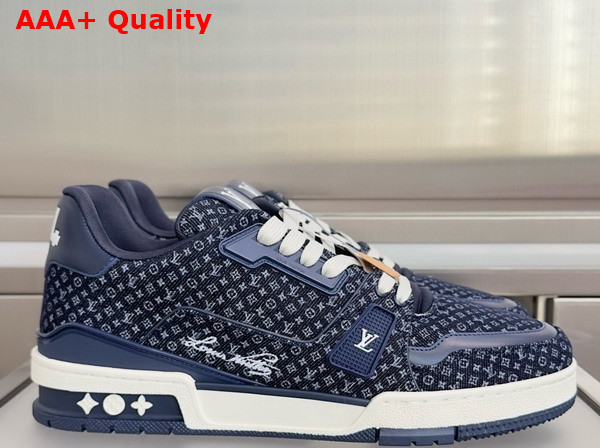 LV Trainer Sneaker in Navy Blue Nanogram Denim 1AKPZR Replica