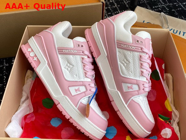 LV Trainer Sneaker in Pink Grained Calf Leather 1AGZCN Replica