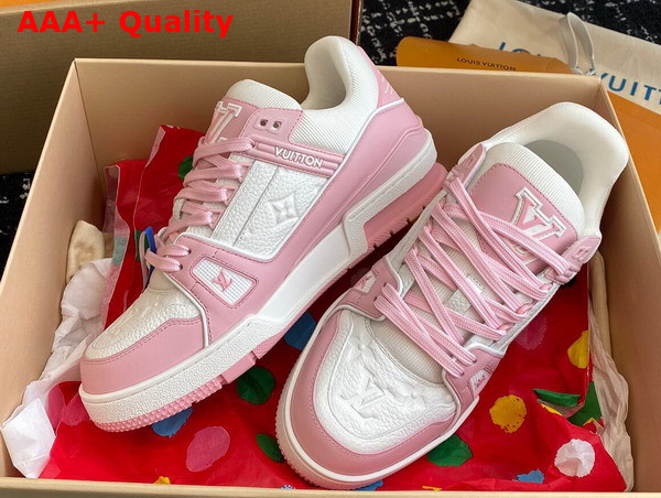 LV Trainer Sneaker in Pink Grained Calf Leather 1AGZCN Replica