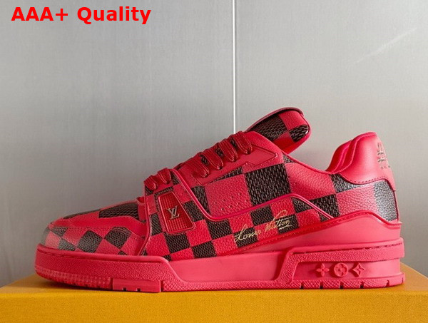 LV Trainer Sneaker in Red Damier Calf Leather 1ACN40 Replica