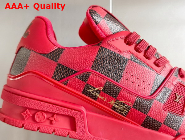 LV Trainer Sneaker in Red Damier Calf Leather 1ACN40 Replica