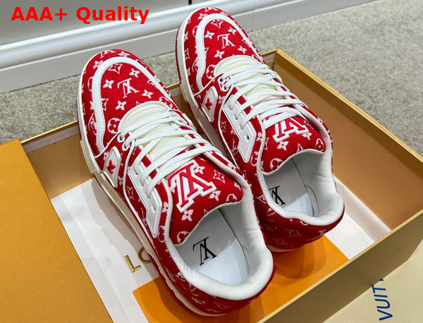 LV Trainer Sneaker in Red Monogram Textile 1ABFSQ Replica