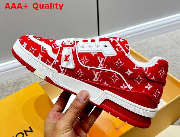 LV Trainer Sneaker in Red Monogram Textile 1ABFSQ Replica