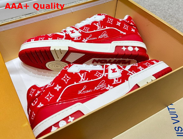 LV Trainer Sneaker in Red Monogram Textile 1ABFSQ Replica