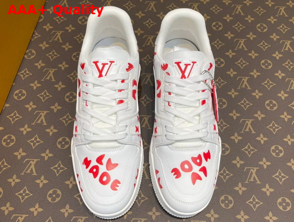 LV Trainer Sneaker in White Calf Leather Printed with Lv Made Replica
