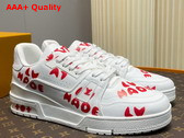 LV Trainer Sneaker in White Calf Leather Printed with Lv Made Replica
