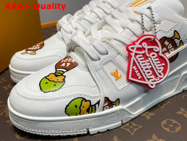 LV Trainer Sneaker in White Calf Leather Printed with the Duck Motif 1A9JCF Replica