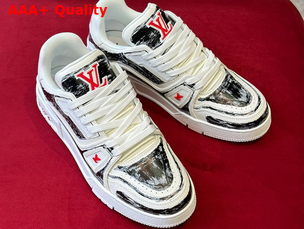 LV Trainer Sneaker in White Calf Leather with Black Graffiti Replica