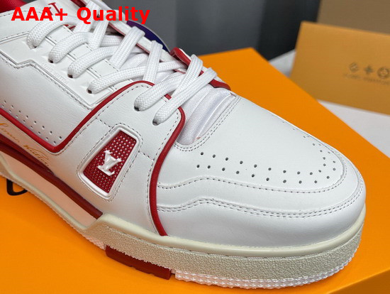 LV Trainer Sneaker in White Calf Leather with Dark Red Detailing Number 54 Signature at the Back of the Sneaker 1A8ZQ0 Replica