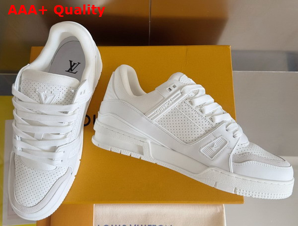 LV Trainer Sneaker in White Perforated Calf Lather Replica