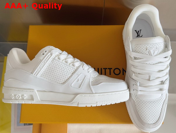 LV Trainer Sneaker in White Perforated Calf Lather Replica