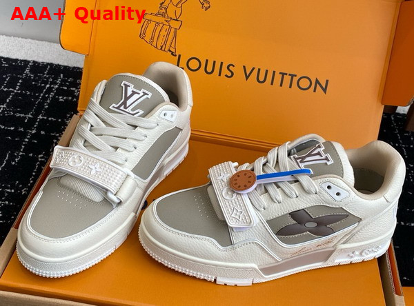 LV Trainer Sneaker in White and Grey Calf Leather Replica