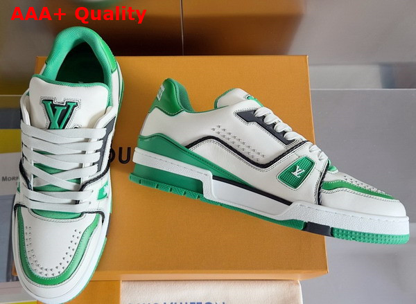 LV Trainer Sneaker is Reinterpreted in Grained Calf Leather with Colorful Accents Green 1AD7KP Replica