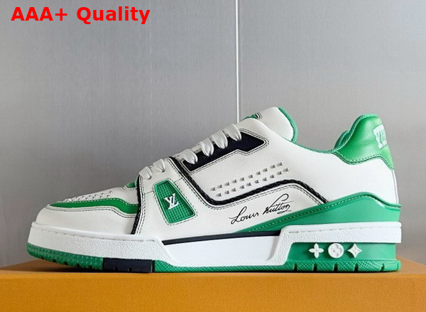 LV Trainer Sneaker is Reinterpreted in Grained Calf Leather with Colorful Accents Green 1AD7KP Replica