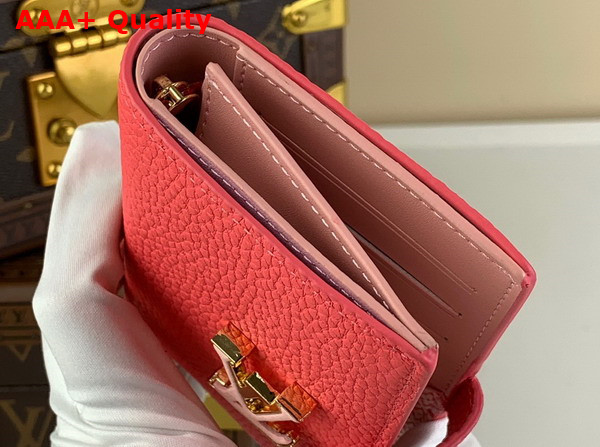 LV Vertical Compact Wallet in Dragon Fruit Pink Taurillon Leather M82461 Replica