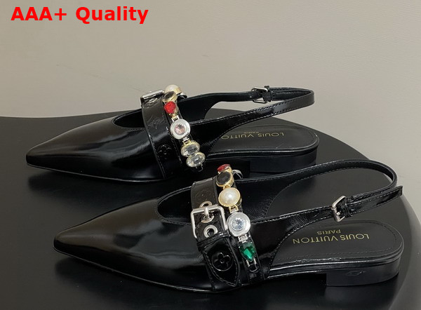 LV Vibe Slingback Flat Ballerina in Black Naplak Leather with a Row of Jewel Like Ornaments 1AIU17 Replica