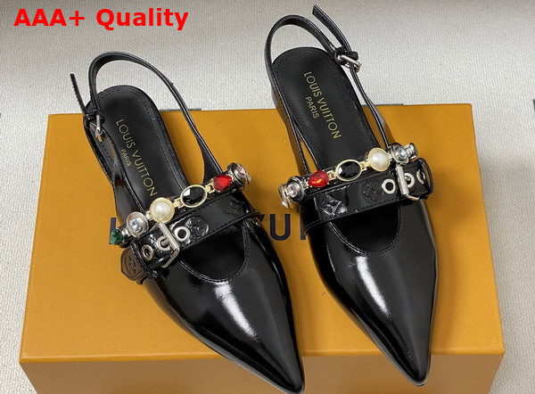 LV Vibe Slingback Flat Ballerina in Black Naplak Leather with a Row of Jewel Like Ornaments 1AIU17 Replica