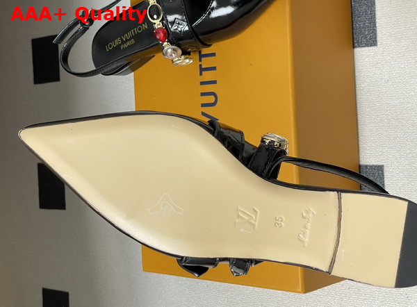 LV Vibe Slingback Flat Ballerina in Black Naplak Leather with a Row of Jewel Like Ornaments 1AIU17 Replica