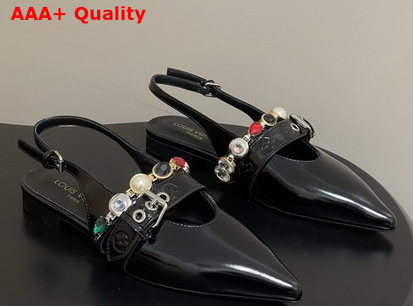 LV Vibe Slingback Flat Ballerina in Black Naplak Leather with a Row of Jewel Like Ornaments 1AIU17 Replica