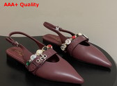 LV Vibe Slingback Flat Ballerina in Bordeaux Red Lambskin with a Row of Jewel Like Ornaments Replica