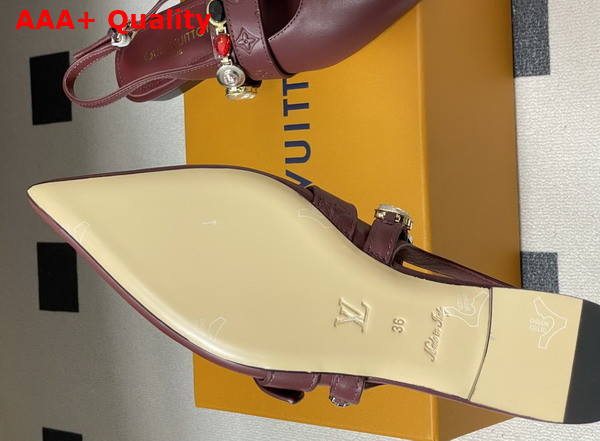 LV Vibe Slingback Flat Ballerina in Bordeaux Red Lambskin with a Row of Jewel Like Ornaments Replica