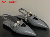 LV Vibe Slingback Flat Ballerina in Gray Lambskin with a Row of Jewel Like Ornaments Replica